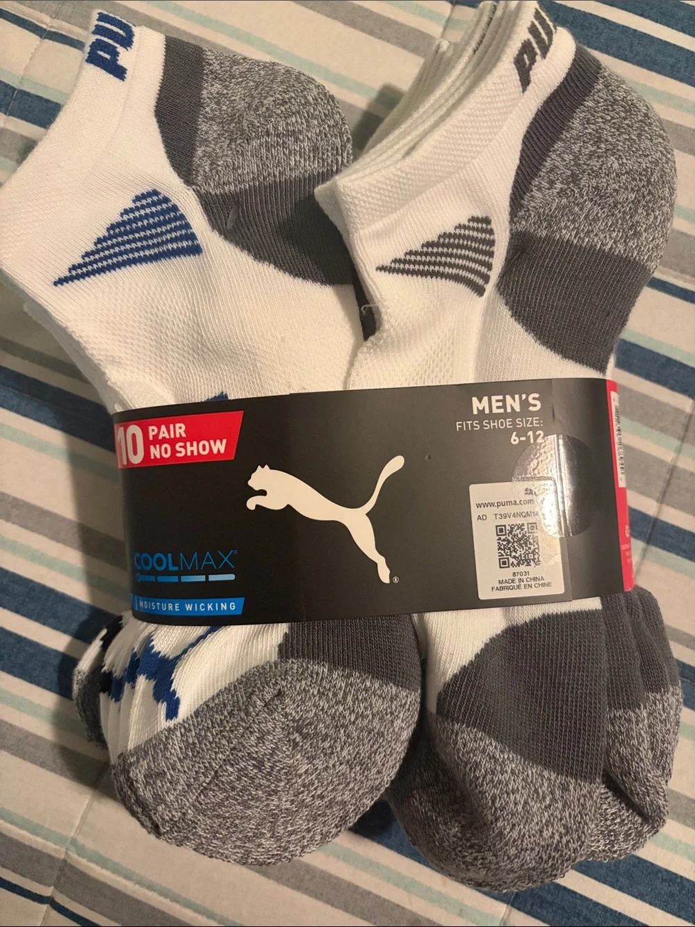 Puma Men’s No-Show Socks - White & Gray (10 Pair)